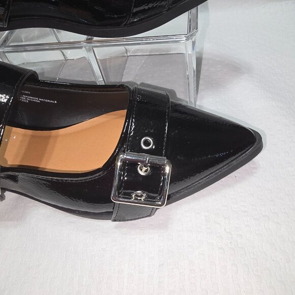 MADDEN GIRL BLACK PATENT LEATHER DOUBLE BUCKLE SLING BACK FLATS WOMENS SIZE 9 - Picture 6 of 10